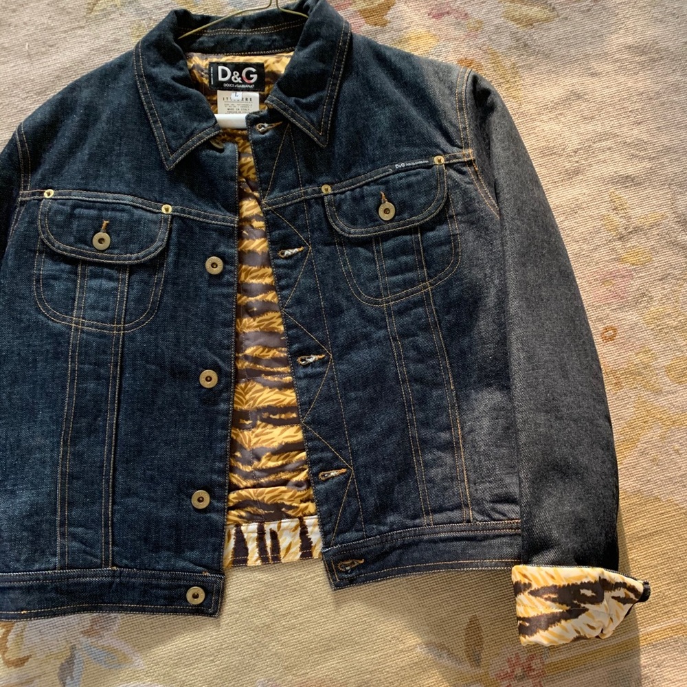 Dolce & Gabbana Dark Blue Denim Jacket with Yellow Patterned Lining